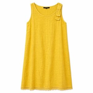 Charlie B 100% Linen Yellow Sleeveless Dress Medium Boho Summer